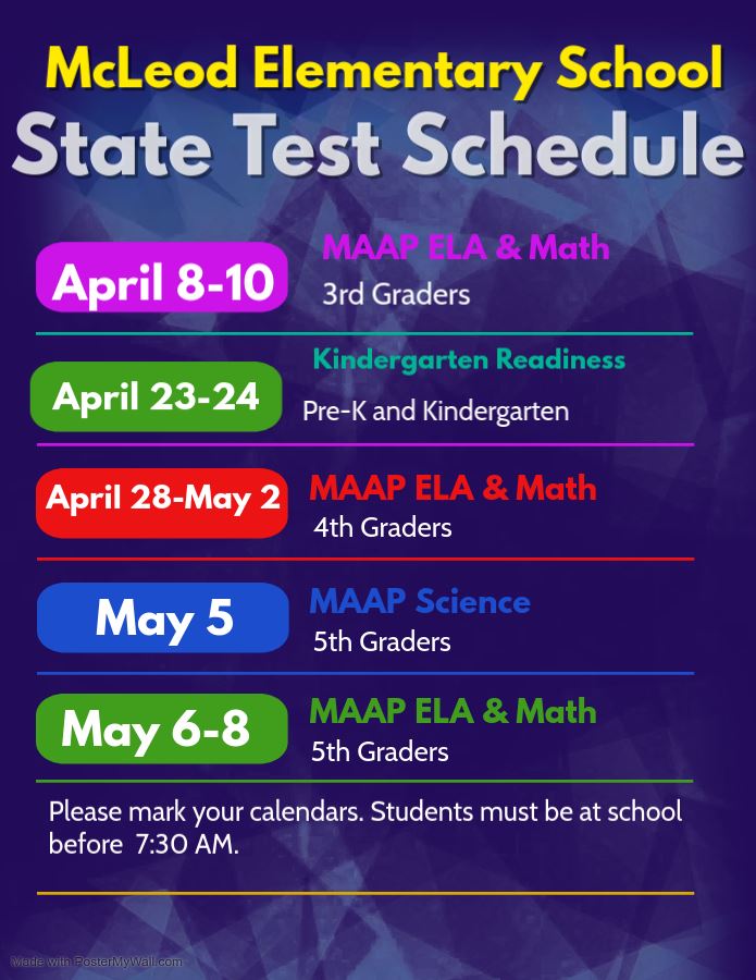  stae testing schedule